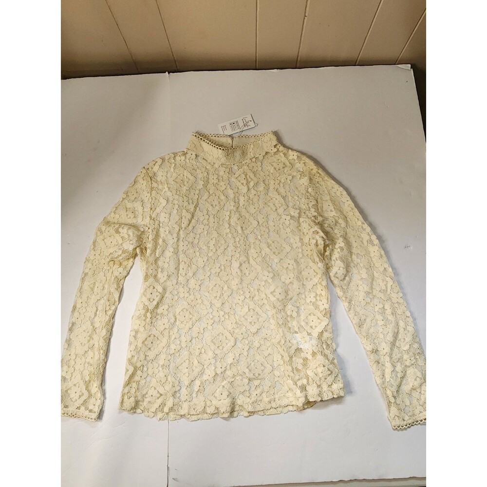 Cupshe Floral Lace Overlay Top Womens Medium Cream Victorian Mock Neck Coquette